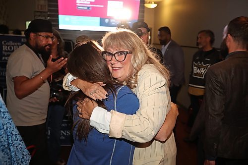 26082025
Manitoba Progressive Conservative candidate Colleen Robbins celebrates with supporters at the Woodfire Deli in Souris on Tuesday evening after being declared the winner in the Spruce Woods byelection. (Tim Smith/The Brandon Sun)