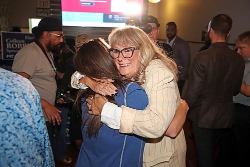 Manitoba Progressive Conservative candidate Colleen Robbins celebrates with supporters at the Woodfire Deli in Souris on Tuesday evening after being declared the winner in the Spruce Woods byelection. (Tim Smith/The Brandon Sun)