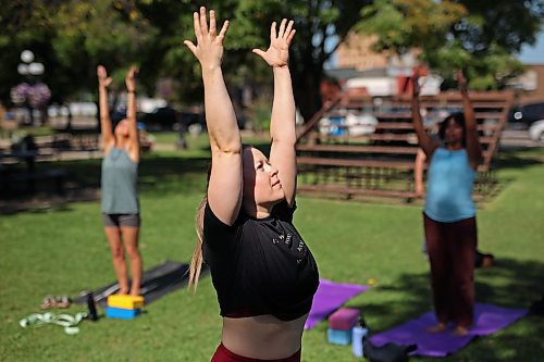 27082025
Emily Gil, owner of Inspire Yoga Studio, leads participants in a the last free weekly free Yoga in the Park yoga session of the summer at Princess Park in Brandon on a warm Wednesday. The weekly yoga classes, organized by the BNRC and City of Brandon’s Downtown Ambassador Program, ran for all of July and August. (Tim Smith/The Brandon Sun)