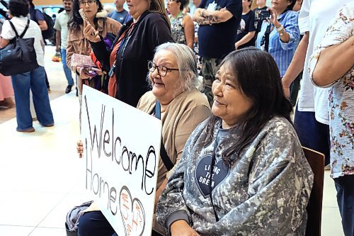 Ruth Bonneville / Free Press
LOCAL - 60's scoop airport reunion
Photo of Patsy George, Jonathan Hooker’s biological mom as she waits with her sister, Flora McNabb (grey sweater), for his arrival 1st time after many years at the airport Wednesday.
Jonathan Hooker, who was taken from his family in Northern Manitoba in the 1970s, arrives with his wife Charmaine Hooker (green vest) after travelling from their home in New Zealand to meet his biological mom, Patsy George and family at the James Richardson Winnipeg International Airport Wednesday.
Story info: He’s one of an estimated 30,000 Indigenous children taken from their homes during what has become known as the Sixties Scoop. A time period that spanned from 1951-1991. Jonathan was adopted by a white middle-class family in Manitoba, and they moved to New Zealand.
A big welcome party took place with Drummers and Indigenous leaders, family and friends to celebrate his return home. His birth mom, Patsy George with her sister, Flora McNabb (grey sweater), granddaughter Nellie McNabb (rust shirt) and many other family members and friends gather at the airport.
Aug 27th, 2025