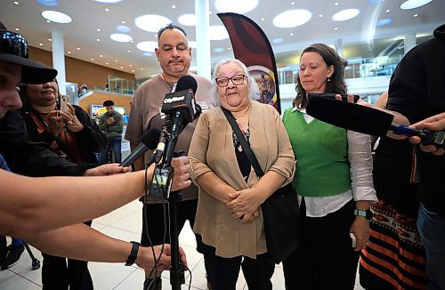 Ruth Bonneville / Free Press
LOCAL - 60's scoop airport reunion
Photo of Jonathan Hooker with his biological mom. Patsy George getting emotional as they speak to the media after they met for the1st time after many years at the airport Wednesday. His wife Charmaine Hooker (green vest), is by his side.
Jonathan Hooker, who was taken from his family in Northern Manitoba in the 1970s, arrives with his wife Charmaine Hooker (green vest) after travelling from their home in New Zealand to meet his biological mom, Patsy George and family at the James Richardson Winnipeg International Airport Wednesday.
Story info: He’s one of an estimated 30,000 Indigenous children taken from their homes during what has become known as the Sixties Scoop. A time period that spanned from 1951-1991. Jonathan was adopted by a white middle-class family in Manitoba, and they moved to New Zealand.
A big welcome party took place with Drummers and Indigenous leaders, family and friends to celebrate his return home. His birth mom, Patsy George with her sister, Flora McNabb (grey sweater), granddaughter Nellie McNabb (rust shirt) and many other family members and friends gather at the airport.
Aug 27th, 2025
