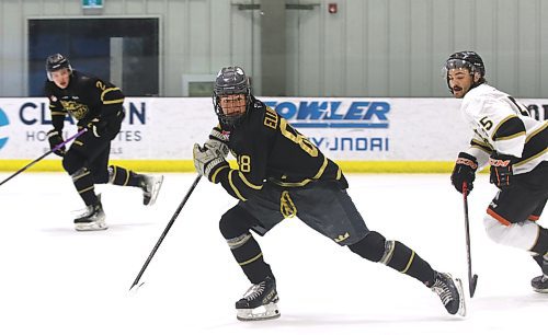 Levi Ellingsen pursues the puck as the Brandon Wheat Kings closed their training camp with the annual Black and Gold game at J&G Homes Arena on Monday. (Perry Bergson/The Brandon Sun)
Sept. 1, 2025