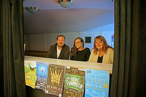 Erik Fjeldsted, Michelle Boudreau and Lisa Vasconcelos are seen in the Western Manitoba Centennial Auditorium on Tuesday afternoon. The directors are announcing the season's five shows that will put on as part of Mecca Productions. Auditions are being held this week for 4 out of 5 of the shows, Vasconcelos said. It's the 25th year for Mecca. (Connor McDowell/The Brandon Sun)