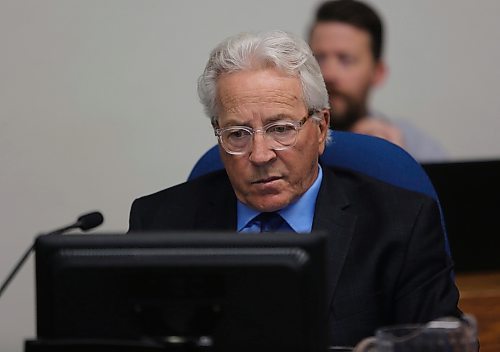 Coun. Glen Parker (Ward 9) listens on during a city council meeting on Sept. 2, 2025. (Alex Lambert/The Brandon Sun)