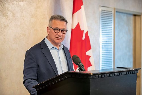 BROOK JONES/FREE PRESS
Federal Agriculture Minister Heath MacDonald makes an agriculture announcement in the Tache Room at the Fort Garry Hotel in Winnipeg, Man., Sunday, Sept. 7, 2025. MacDonald was joined by Provincial Agriculture Minister Ron Kostyshyn for the announcement.