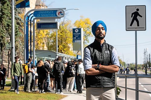 MIKAELA MACKENZIE / FREE PRESS

University of Manitoba Student Union president Prabhnoor Singh at a transit stop on campus on Wednesday, Sept. 10, 2025. 

For &#x460;story.
Free Press 2025