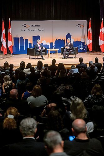 Mike Sudoma/Free Press
Minister of Energy and Natural Resources Tim Hodgson speaks with Winnipeg Chamber of Commerce President and CEO Loren Remillard during a fireside chat at the Winnipeg Art Gallery Friday afternoon
September 12, 2025


