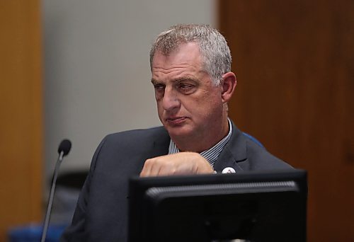 Coun. Bruce Luebke (Ward 6) listens during a city council meeting on Sept. 2. (Alex Lambert/The Brandon Sun)
