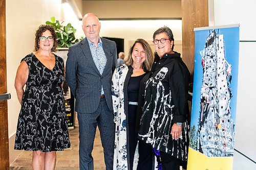 MIKAELA MACKENZIE / FREE PRESS
Kim Scherger, exective director of the Manitoba Camping Association (left), Paul Samyn, Free Press editor-in-chief, and storytellers Angela Recio de Garcia and Bonnie Robinson at the Sunshine Fund Donor Appreciation Luncheon at the Caboto Centre on Thursday, Sept. 18, 2025.
For Ѡstory.
Free Press 2025
