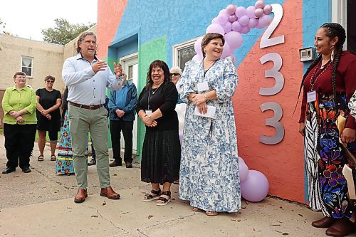 18092025
Brandon Mayor Jeff Fawcett speaks during the grand opening of the The Western Manitoba Women&#039;s Centre&#x2019;s new location in the 1200 block of Rosser Avenue on Thursday. 
(Tim Smith/The Brandon Sun)
