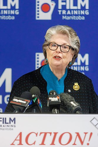 MIKE DEAL / FREE PRESS
Susan Thompson, former Mayor of City of Winnipeg, speaks during the Film Training Manitoba (FTM) and DOC Manitoba announcement of the launch of Manitoba’s Northern and Diverse Creators Program during an event at the FTM office, 245 McDermot Ave., Friday morning.
Reporter: Gabrielle Piche
250919 - Friday, September 19, 2025.