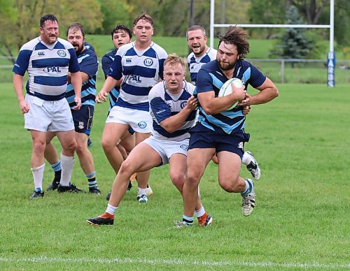 Randy Cooke of the Brandon Barbarians busts through a Winnipeg Assassin tackle attempt for a try during Brandon's 46-22 semifinal victory on Saturday at John Reilly Field. (Perry Bergson/The Brandon Sun)
Sept. 20, 2025