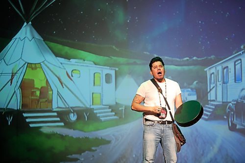 22092025
Bryce Morin, who plays Danny, performs a song during a matinee show of the musical Bear Grease at the Aud Theatre in Virden on Monday afternoon. The indigenous take on the classic 1978 musical Grease opened an eastern Canada tour Sunday evening in Virden with their first performance following a two-month off broadway run in New York City, where it earned the recognition of being the longest indigenous off broadway musical run. The musical heads to Winnipeg and then to Canada’s east coast for a series of performances. Bear Grease had its debut at the Edmonton Fringe Festival in 2021. The Aud Theatre opened in Virden in 1912 and was one of the last opera houses of its kind to be built in Manitoba.
(Tim Smith/The Brandon Sun)