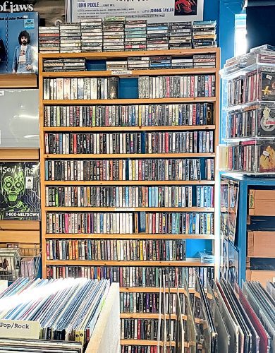 Ruth Bonneville / Free Press
Intersection - Cassettes part 2
Wall of cassette tapes at Winnipeg Record & Tape Co., See story.
This is part two of an Intersection piece on the enduring popularity of audio cassettes. The new Taylor Swift album comes out Oct 3 - it will be available on vinyl, CD and... audio cassette. I talked with a few store owners, about who's buying cassettes nowadays.
Shots of cassette displays at Winnipeg Record & Tape and Cavin at Winnipeg Record & Tape also has an old Walkman he can show off, loaded with a cassette.
Reporter: Dave Sanderson
Sept 24th, 2025
