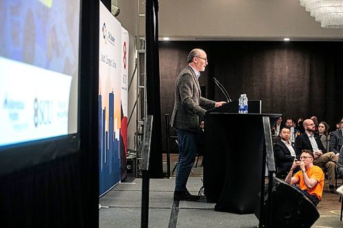 MIKAELA MACKENZIE / FREE PRESS
Jim Ludlow, president of True North Real Estate Development, speaks about True North's vision for downtown at a Winnipeg Chamber of Commerce luncheon at the Delta downtown on Friday, Sept. 26, 2025.
For Joyanne story.
Free Press 2025
