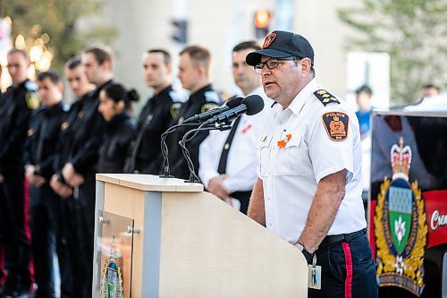MIKAELA MACKENZIE / FREE PRESS

Chief Gene Bowers speaks at the Winnipeg Police Service sacred fire lighting celebration on Monday, Sept. 29, 2025. 

For Tyler story.
Free Press 2025