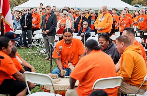 JOHN WOODS / FREE PRESS
People attend a ceremony to unveil educational plaques at the memorial site at the Assiniboia Residential School Tuesday, September 30, 2025. 

Reporter: scott