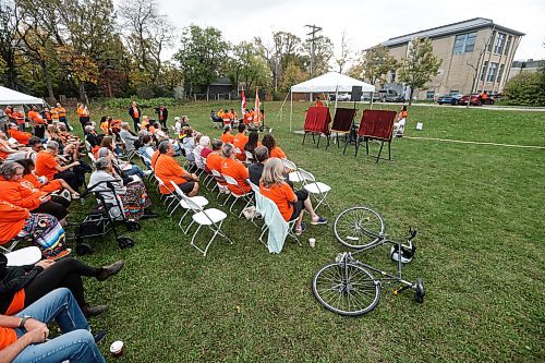 JOHN WOODS / FREE PRESS
People attend a ceremony to unveil educational plaques at the memorial site at the Assiniboia Residential School Tuesday, September 30, 2025. 

Reporter: scott