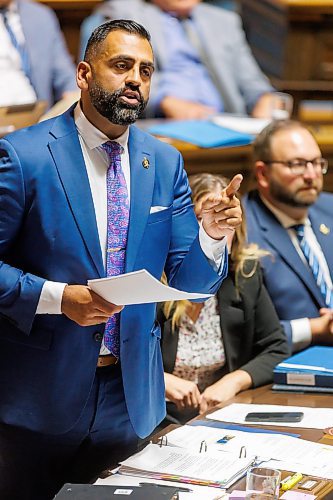 MIKE DEAL / FREE PRESS
Obby Khan, leader of the Opposition PC Party, speaks during Question Period on the first day of the second session of the 43rd legislature, Wednesday afternoon.
Reporter: Maggie Macintosh
251001 - Wednesday, October 01, 2025.