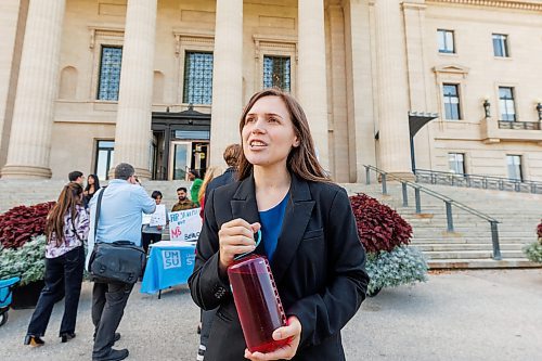 MIKE DEAL / FREE PRESS
Cindy Lamoureux, outgoing leader of the Manitoba Liberal Party was on hand to raise awareness for the healthcare coverage for international students.
The University of Manitoba Students&#x2019; Union held a rally at the Manitoba Legislative Building Wednesday afternoon calling on the provincial government to reinstate public healthcare coverage for international students in Manitoba.
Prabhnoor Singh, UMSU President (in light blue sweatshirt with mega phone) rallies the group gathered with a chant on the steps of the Legislative Building. 

Reporter: Maggie Macintosh
251001 - Wednesday, October 01, 2025.