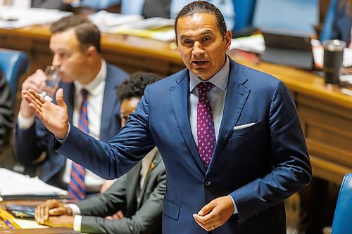 MIKE DEAL / FREE PRESS
Premier Wab Kinew speaks during Question Period on the first day of the second session of the 43rd legislature, Wednesday afternoon.
Reporter: Maggie Macintosh
251001 - Wednesday, October 01, 2025.