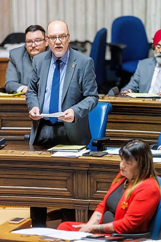 MIKE DEAL / FREE PRESS
Mike Moroz (River Heights), Minister of Innovation and New Technology, speaks during the first day of the second session of the 43rd legislature, Wednesday afternoon.
Reporter: Maggie Macintosh
251001 - Wednesday, October 01, 2025.
