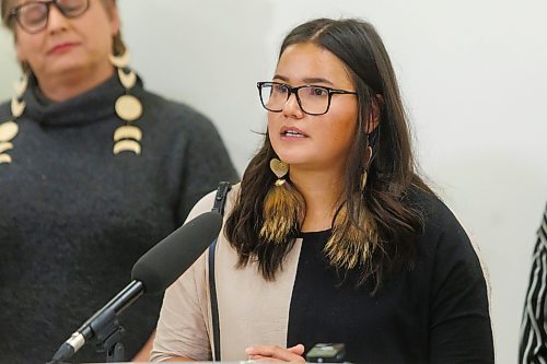 MIKE DEAL / FREE PRESS
Reanna Merasty, architectural intern &#x2013; Indigenous design co-lead, Number TEN Architectural Group, speaks during the announcement.
Families Minister Nahanni Fontaine, minister responsible for women and gender equity announces that the Manitoba government will providing $3.5 million to Ikwe Widdjiitiwin Inc. to establish a first-of-its-kind 24-7 safe space for Indigenous women in Winnipeg.
The announcement took place at the future home of Mino&#x2019;Ayaawag Ikwewag Lodge, 510 Selkirk Avenue.
The lodge will provide immediate, short-term safety and stabilization for Indigenous women at risk of violence, homelessness or exploitation. It will provide low-barrier access to culturally safe crisis support.
Reporter: Tyler Searle
251002 - Thursday, October 02, 2025.