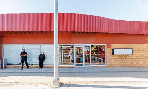 MIKE DEAL / FREE PRESS
Two officers with the provincial protective services outside 510 Selkirk Street which will be the location of Mino&#x2019;Ayaawag Ikwewag Lodge.
Families Minister Nahanni Fontaine, minister responsible for women and gender equity announces that the Manitoba government will providing $3.5 million to Ikwe Widdjiitiwin Inc. to establish a first-of-its-kind 24-7 safe space for Indigenous women in Winnipeg.
The announcement took place at the future home of Mino&#x2019;Ayaawag Ikwewag Lodge, 510 Selkirk Avenue.
The lodge will provide immediate, short-term safety and stabilization for Indigenous women at risk of violence, homelessness or exploitation. It will provide low-barrier access to culturally safe crisis support.
Reporter: Tyler Searle
251002 - Thursday, October 02, 2025.