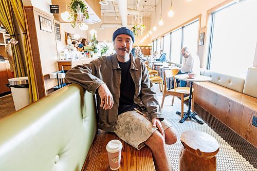 MIKE DEAL / FREE PRESS
Winnipegger Sean Quigley (who went viral for his Little Drummer Boy video in 2011) now owns his own music media production company, including a new podcast called the Quigley Dreamcast.
Sean Quigley at Thom Bargen, 2090 Corydon Ave., for a Meeting Places feature.
Reporter: Eva Wasney 
250915 - Monday, September 15, 2025.