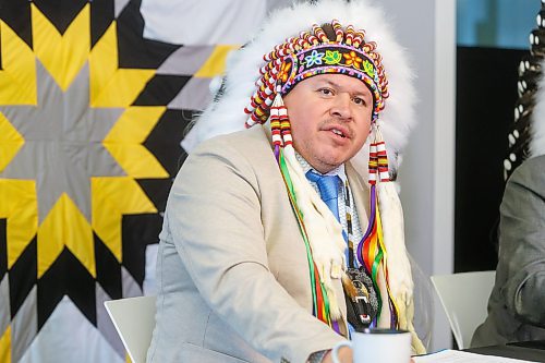 MIKE DEAL / FREE PRESS
Grand Chief of the Southern Chiefs&#039; Organization (SCO), Jerry Daniels, speaks during the press conference in support of Chief Dr. Stan Bird efforts.
Chief Dr. Stan Bird of Peguis First Nation calls for the immediate termination of the coordination agreement that governs child and family services (CFS) in his community, citing grave risks to the safety and well-being of children and families, during a press conference Friday morning at the Southern Chiefs&#x2019; Organization (SCO) offices.
Grand Chief of the Southern Chiefs&#039; Organization (SCO), Jerry Daniels, was on hand to support Chief Dr. Stan Bird. 
Reporter: Nicole Buffie
251003 - Friday, October 03, 2025.