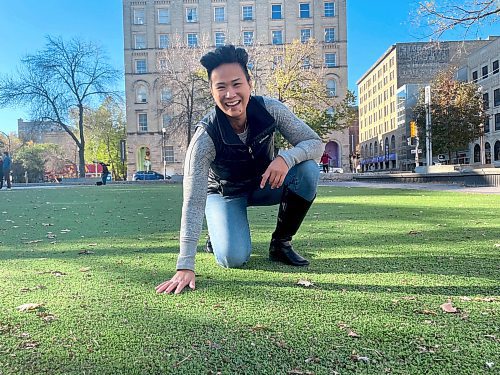 Ruth Bonneville / Free Press
LOCAL STDUP - Old Market Square
Photo of Councillor Vivian Santos, Point Douglas, showing off the new turf at Old Market Square after ribbon-cutting Tuesday.
The city has swapped the grassy area at Old Market Square for artificial turf. Coun. Vivian Santos said the grass in front of the Cube stage couldn’t withstand the repeated, heavy use from the he several events the area hosts annually and that it was too costly to maintain.
“By investing in artificial turf, we’ve created a more durable, economical and welcoming space that can handle the thousands of people who enjoy this spot every season,” Santos said in a news release Tuesday.
Oct 07, 2025