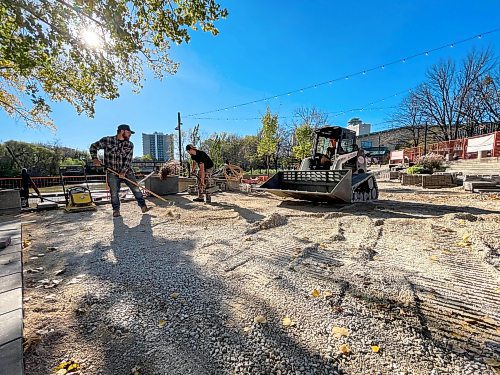 Ruth Bonneville / Free Press
Local Standup - Forks Landscaping
Workers with Meridian Landscaping work on the foundation for new stonework on the stairway and 2nd level patio area at the Forks Wednesday. T
he brick stairway is going to be finished for this Thanksgiving Weekend but the patio area west of the stairs won’t be completed until the end of the fall season.
Oct 07, 2025