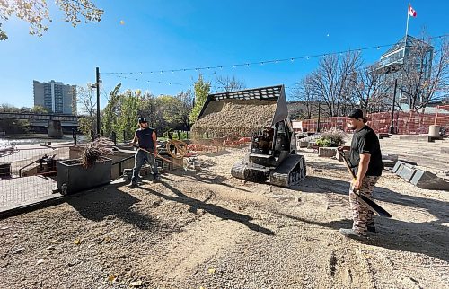 Ruth Bonneville / Free Press
Local Standup - Forks Landscaping
Workers with Meridian Landscaping work on the foundation for new stonework on the stairway and 2nd level patio area at the Forks Wednesday. T
he brick stairway is going to be finished for this Thanksgiving Weekend but the patio area west of the stairs won’t be completed until the end of the fall season.
Oct 07, 2025