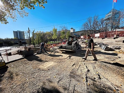 Ruth Bonneville / Free Press
Local Standup - Forks Landscaping
Workers with Meridian Landscaping work on the foundation for new stonework on the stairway and 2nd level patio area at the Forks Wednesday. T
he brick stairway is going to be finished for this Thanksgiving Weekend but the patio area west of the stairs won’t be completed until the end of the fall season.
Oct 07, 2025