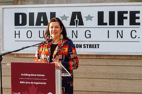 MIKE DEAL / FREE PRESS
Federal Minister Rebecca Chartrand (pictured), MP Kevin Lamoureux, along with Provincial Housing Minister Bernadette Smith, made a housing announcement Tuesday morning at Dial-A-Life Housing, 140 Watson Street. A total of $9 million in combined funding to help repair 738 secure, affordable rental homes across Manitoba. The repairs will extend the life of existing affordable housing units located across the province.
Dial-A-Life provides affordable housing for First Nations patients needing ongoing medical treatment.
Reporter: Nicole Buffie
251014 - Tuesday, October 14, 2025.
