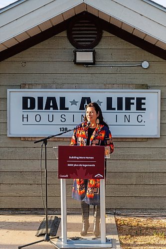 MIKE DEAL / FREE PRESS
Federal Minister Rebecca Chartrand (pictured), MP Kevin Lamoureux, along with Provincial Housing Minister Bernadette Smith, made a housing announcement Tuesday morning at Dial-A-Life Housing, 140 Watson Street. A total of $9 million in combined funding to help repair 738 secure, affordable rental homes across Manitoba. The repairs will extend the life of existing affordable housing units located across the province.
Dial-A-Life provides affordable housing for First Nations patients needing ongoing medical treatment.
Reporter: Nicole Buffie
251014 - Tuesday, October 14, 2025.