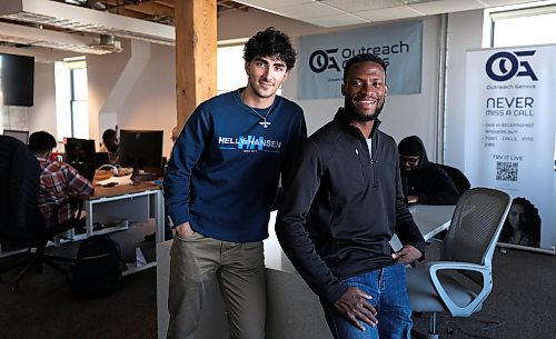 Ruth Bonneville / Free Press
BIZ - OutreachGenius
Photo of David Owasi (jeans), and Pasha Khoshkebari, co-founders of OutreachGenius. The two-year-old company offers artificial intelligence sales automation for home service businesses and franchise brands.
For a Aaron’s biz story that will run later this week.
Oct 15, 2025