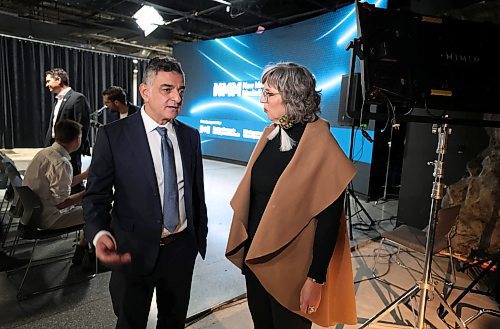 Ruth Bonneville / Free Press
BIZ - Ai funding
MP Ginette Lavack, chats with New Media Manitoba Executive Director, Louie Ghiz just prior to the announcement for support from the Government of Canada for AI innovation and Manitoba’s tech sector at event at New Media Manitoba studio at 201 Portage Ave. Wednesday.
Oct 15, 2025