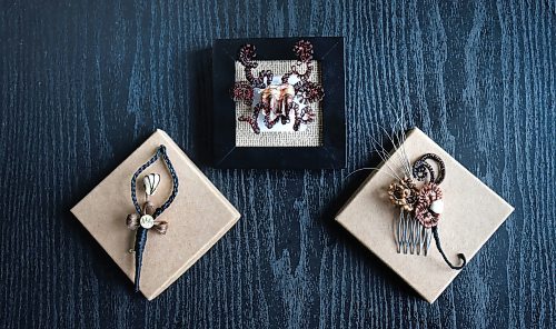 Ruth Bonneville / Free Press
49.8 - Creators
Photo of 3 pieces of her work - brooch (left), collage creation in a Fram and hair comb.
Local artist, Sandra Klowak with Corporeal Curios, who creates artwork from hair, in her studio with samples of her work.
Story: Sandra Klowak creates artwork from hair for clients who donate hair of their loved ones who have died. It’s a form of sculpture which originated in the Victorian era.
Klowak has recently begun incorporating teeth – donated from friends and family members – into her personal artwork.
Oct 15, 2025