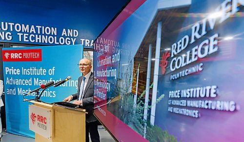 MIKE DEAL / FREE PRESS
Fred Meier, President and CEO, RRC Polytech speaks during the unveiling of the new Centre for Automation and Manufacturing Technology Transfer (CAMTT Collaborative Workspace). The large workspace is within the Price Institute of Advanced Manufacturing and Mechanics at the RRC Polytech Notre Dame Campus.
Reporter:
251016 - Thursday, October 16, 2025.