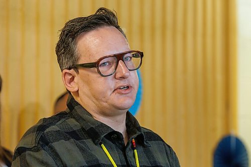 MIKE DEAL / FREE PRESS
Levi Foy, executive director, Sunshine House speaks during the event.
Housing, Addictions and Homelessness Minister Bernadette Smith announces that the province has invested $6.4 million to bring 67 more social housing units online as part of the Your Way Home: Manitoba’s Plan to End Chronic Homelessness program, Friday morning.
The Smith was joined by Levi Foy, executive director, Sunshine House, Jamil Mahmood, executive director, Main Street Project, and Julianne Aitken, interim CEO, Siloam Mission, along with many other supporting organizations.
250509 - Friday, May 09, 2025.