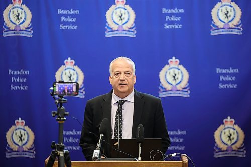 Brandon School Division Superintendent Mathew Gustafson speaks during a press conference at city hall in June, held to provide further information about a serious attack that took place at École Secondaire Neelin High School. (Tim Smith/The Brandon Sun files)