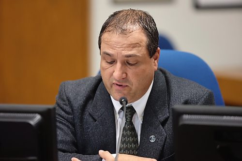 Coun. Jason Splett speaks during a council meeting Monday evening. He was appointed to the Brandon Police Board at the meeting. (Alex Lambert/The Brandon Sun)