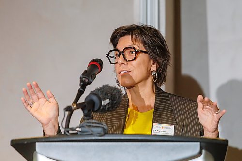 MIKE DEAL / FREE PRESS
Katarina Kupca, Chair of the Manitoba Arts Council, speaks at the event where the organization released an arts and culture economic impact study and poll during its annual public meeting held at the Canadian Museum for Human Rights on Monday.
Reporter: Eva Wasney
251020 - Monday, October 20, 2025.
