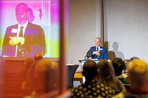MIKE DEAL / FREE PRESS
Randy Joynt, Executive Director of the Manitoba Arts Council, speaks at the event where the organization released an arts and culture economic impact study and poll during its annual public meeting held at the Canadian Museum for Human Rights on Monday.
Reporter: Eva Wasney
251020 - Monday, October 20, 2025.