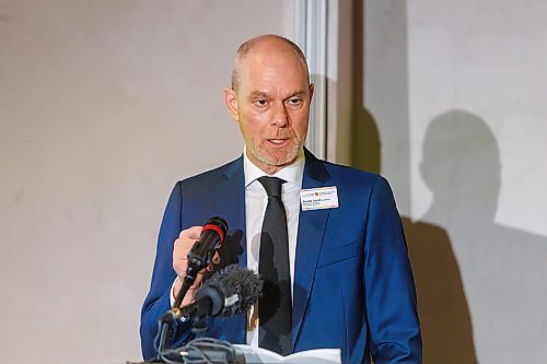 MIKE DEAL / FREE PRESS
Randy Joynt, Executive Director of the Manitoba Arts Council, speaks at the event where the organization released an arts and culture economic impact study and poll during its annual public meeting held at the Canadian Museum for Human Rights on Monday.
Reporter: Eva Wasney
251020 - Monday, October 20, 2025.