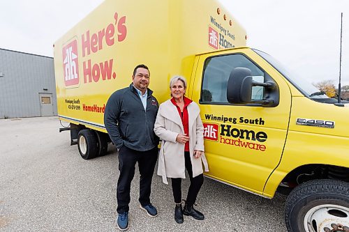 MIKE DEAL / FREE PRESS
Mark Colley, president of the EPLS Group of Companies, which owns the Home Hardware in Winnipeg with Heather Brincheski, Territory Manager at Home Hardware Stores Ltd. at the location of the new store, 2860 Pembina Hwy, which will be opening on November 25.
Reporter: Gabrielle Piche
251022 - Wednesday, October 22, 2025.