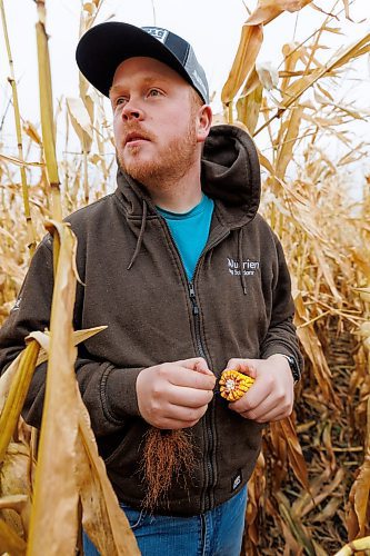 MIKE DEAL / FREE PRESS
Farmer, Jake Ayre, owner of Southern Seed Ltd runs a mixed 1,900-acre farm with his dad and is also a VP of Keystone Ag.
Jake in one of his corn fields checking on its condition.
Checking in with farmers to see how they fared this season given the tariffs, drought, wildfires and government change.
Reporter: Julia-Simone Rutgers
251021 - Tuesday, October 21, 2025.