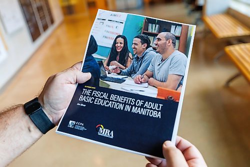 MIKE DEAL / FREE PRESS
The new study written by Jim Silver for the Canadian Centre for Policy Alternatives - Manitoba, entitled "The Fiscal Benefits of Adult Basic Education in Manitoba" that was released at the Adult Secondary Education Council conference being held at the Canadian Museum of Human Rights Thursday morning.
Reporter: Maggie Macintosh
251023 - Thursday, October 23, 2025.