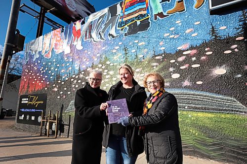 Ruth Bonneville / Free Press 
LOCAL STDUP - McClung stdup
Photo of mural artist Mandy Van Leeuwen (centre) with two members of the Nellie McClung Society Doris Mae Oulton (left) and Lila Goodspeed Everett celebrating the unveiling of the new mural celebrating Manitoba Women. 
A beautiful mural dedicated to the Nellie McClung Foundation and 150 inspiring women  was unveiled outside of Charitos Salon on the corner of Arlington and Sargent with Tom Ethans, Executive Director of Take Pride Winnipeg Inc.Winnipeg Friday. 
Oct 24, 2025